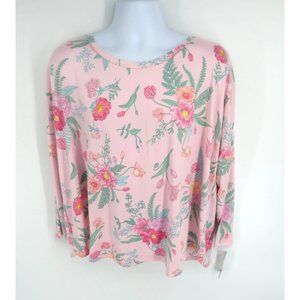 Flora Nikrooz Women's XXL Pink Floral Pajama Set Long Sleeve Top Shorts NWT